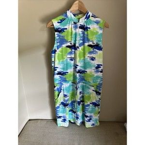 NEW IBKUL‎ TENNIS GOLF SLEEVELESS ZIP MOCK DRESS,  JADE MULTI M NWT